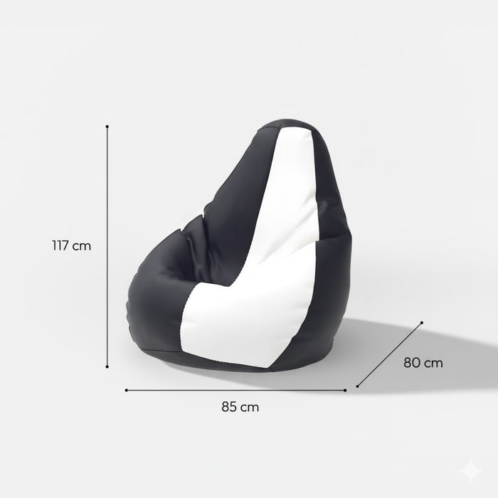 Fotoliu puf, tip pară, alb și negru, umplut cu perle din polistiren, utilizabil în interior/exterior, husă detașabilă, Bean Bag Montana