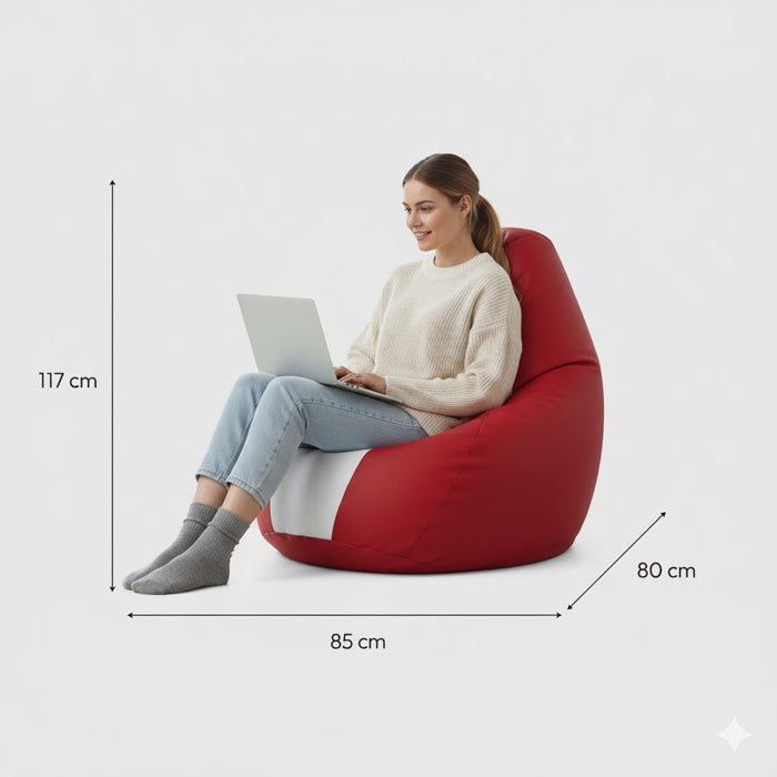 Fotoliu puf, tip pară, alb și roșu, umplut cu perle din polistiren, utilizabil în interior/exterior, husă detașabilă, Bean Bag Montana