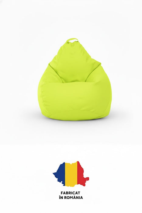 Fotoliu puf, tip pară, galben neon, umplut cu perle din polistiren, husă detașabilă, Bean Bag Montana