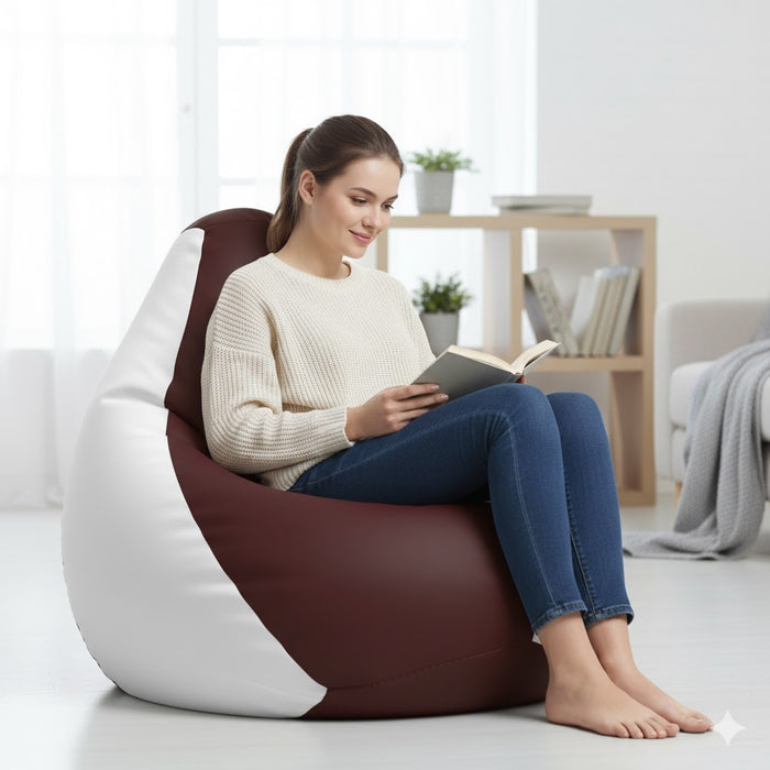Fotoliu puf, tip pară, maro/alb, umplut cu perle din polistiren, utilizabil în interior/exterior, husă detașabilă, Bean Bag Montana